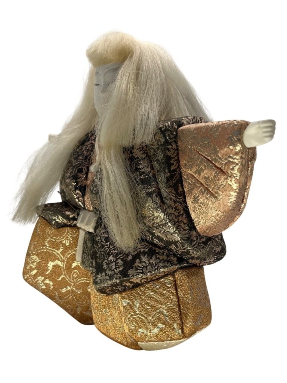 Vintage Japanese Kabuki Kimekomi Kimono Noh Theater Doll White Hair - Picture 5 of 7